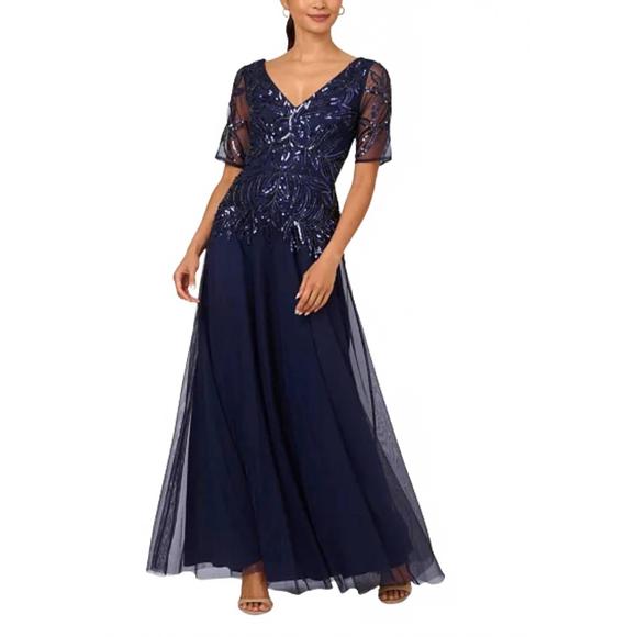 NEW ADRIANNA PAPELL long evening gown in navy - Picture 1 of 4